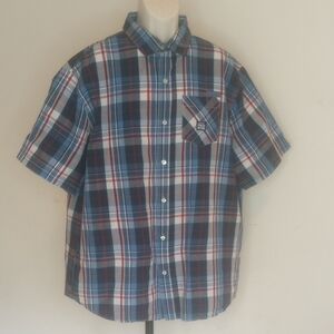 Parish Nation Plaid Short Sleeve Button-Up Shirt Blue & Red Sz 4 XLARGE